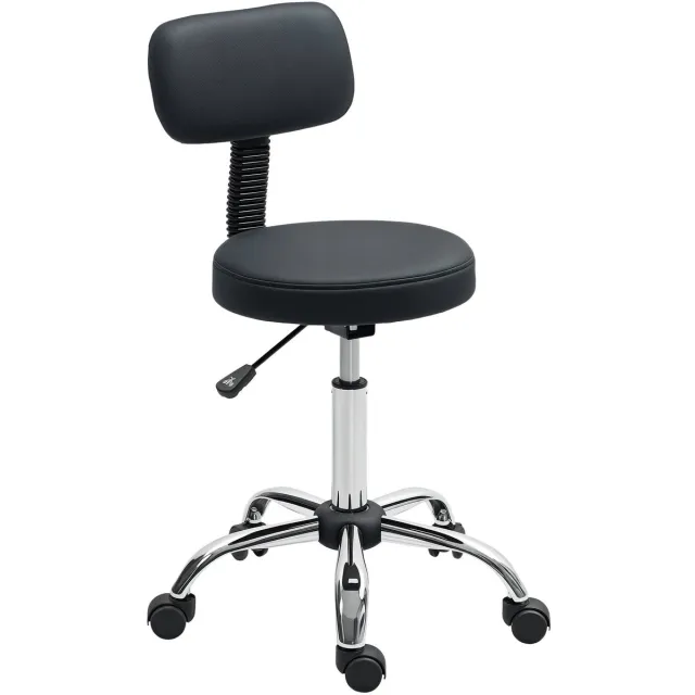 Brandistry Draaibare Verstelbare Kruk - Kruk Met Wielen - In Hoogte Verstelbaar - Draaibare Kruk - Rugleuning - 78-93 Cm - Zwart