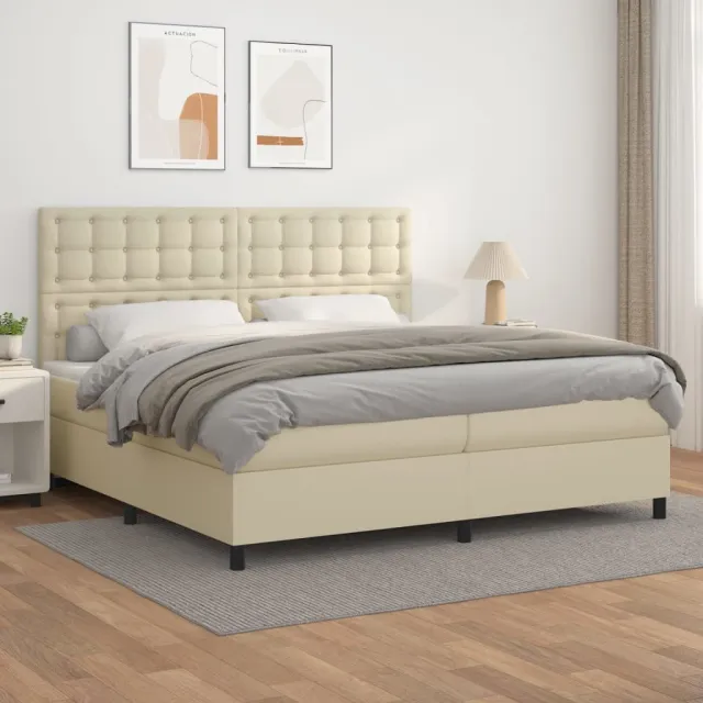 vidaXL Boxspring met matras kunstleer crèmekleurig 200x200 cm