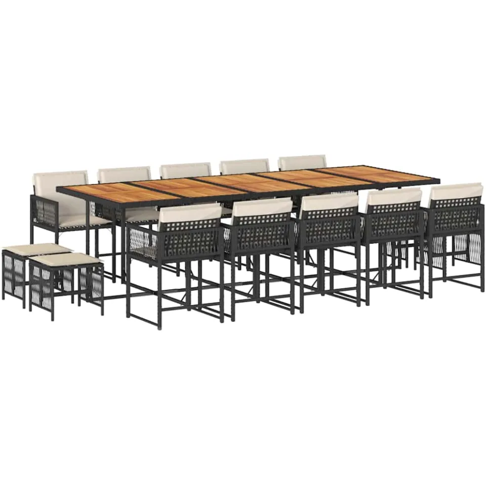 vidaXL 15-delige Tuinset met kussens poly rattan zwart, foto 3
