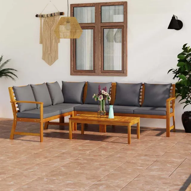 vidaXL 5-delige Loungeset met kussens massief acaciahout grijs, foto 2