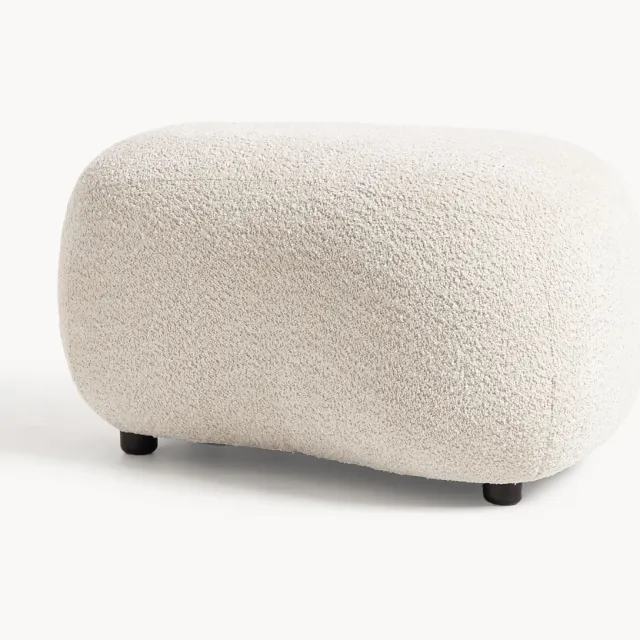 Westwing Collection Voetenbank Alba van teddy-bouclé wit