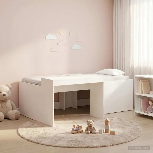vidaXL Hoge Bed Frame met Bureau voor Kinderen Wit 100 x 200 cm