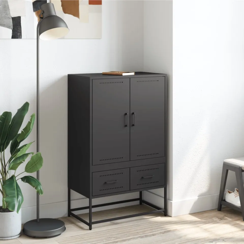 vidaXL Hoge kast 68x39x111,5 cm staal zwart, foto 2