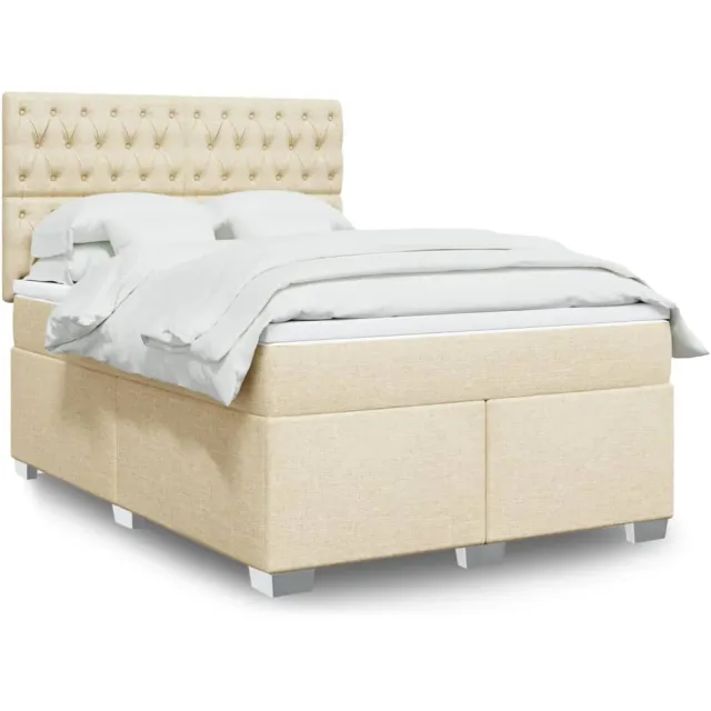 vidaXL Boxspring met matras stof crèmekleurig 140x200 cm