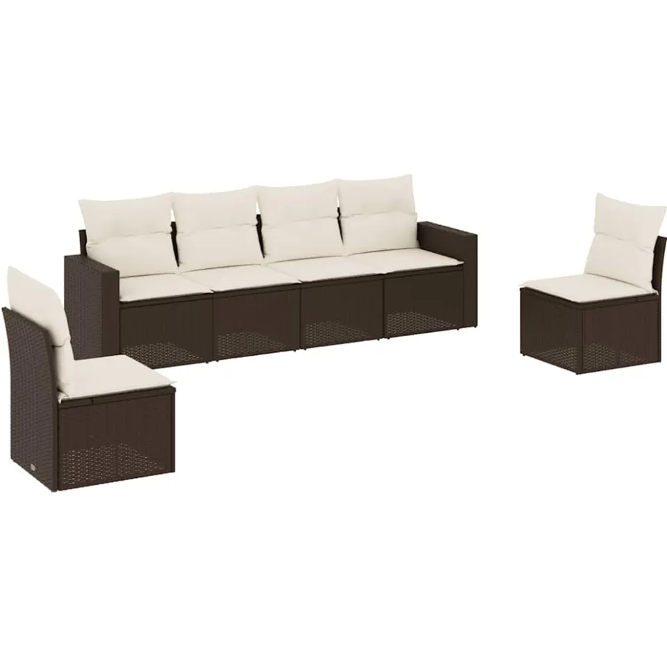 vidaXL 6-delige Loungeset met kussens poly rattan bruin, foto 3