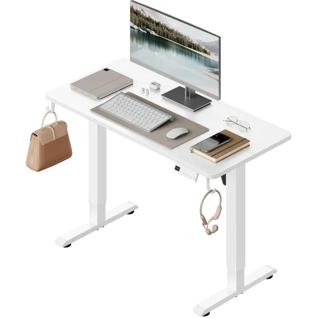 Klarven Elektrisch Verstelbaar Bureau 100x48cm Wit - Zit-Sta Tafel met 3 Geheugenposities en Veiligheidssysteem