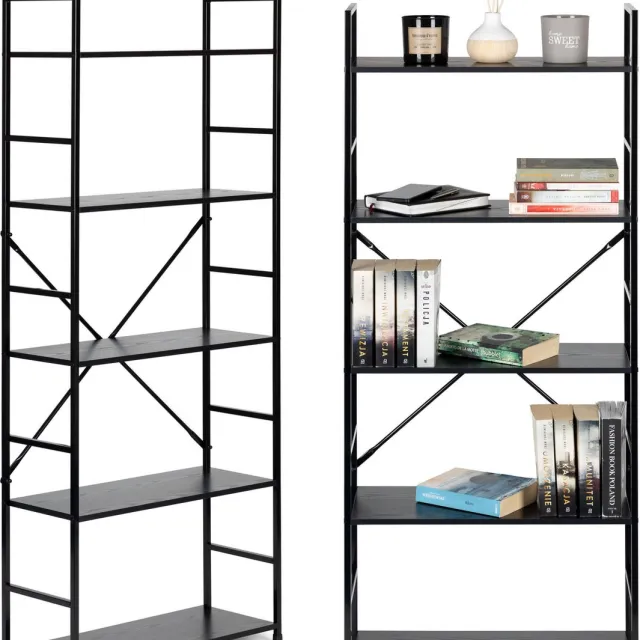 Viking Choice Boekenkast - 144x58.5x23.5 cm - 5 planken - grijs & zwart