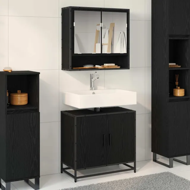 vidaXL Badkamermeubelset 2 st Zwart Eiken 65 x 33 x 60 cm Bewerkt hout, foto 2