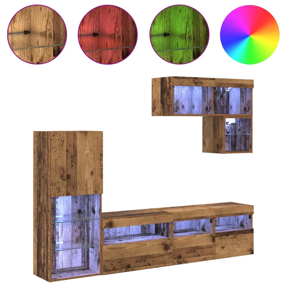 vidaXL TV Wandmeubels 6 st Oudhout Bewerkt hout bruin, foto 4