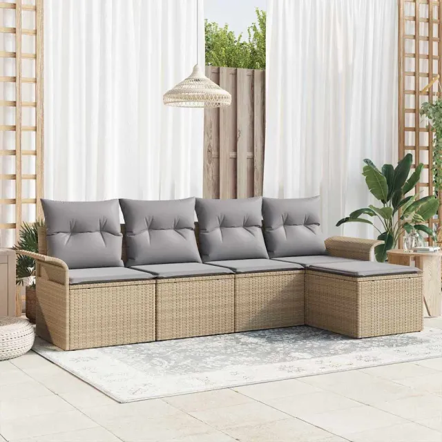 vidaXL Buitensofa 5 st Beige poly rattan