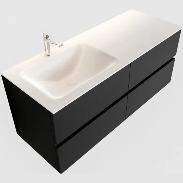 Boss & Wessing Badkamermeubel Solid Surface BWS Oslo 120x45 cm Mat Zwart Urban Links (1 kraangat, 4 lades)