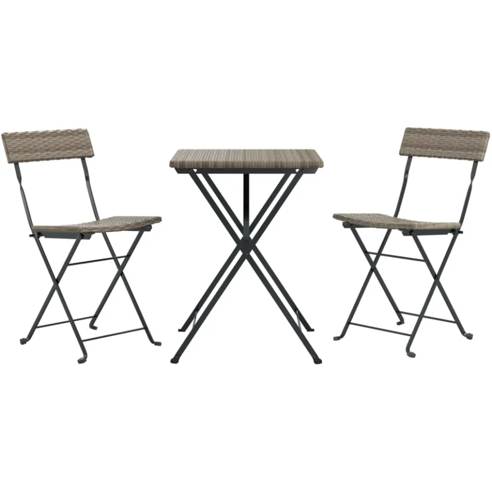 vidaXL 3-delige Bistroset inklapbaar poly rattan grijs