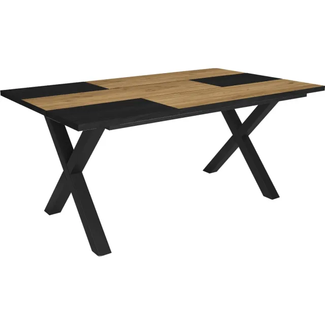 Happyment Eettafel Divo - Rechthoek - 4 tot 6 personen - Massief hout - Premium look - Eetkamertafel - X poten - Zwart/bruin - 170x90x75cm