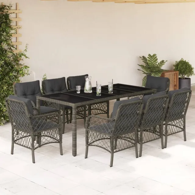 vidaXL 9-delige Tuinset met kussens poly rattan grijs, foto 2