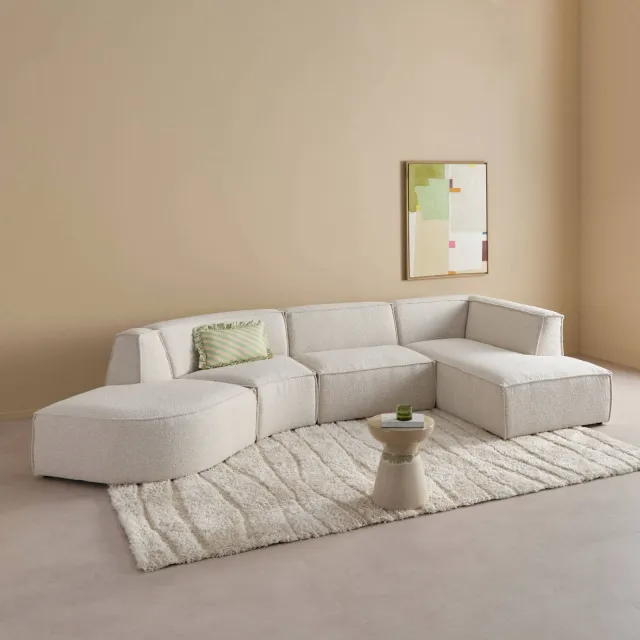 NOUS Living hoekbank met ronde hoek Newton - crème Crème bouclé