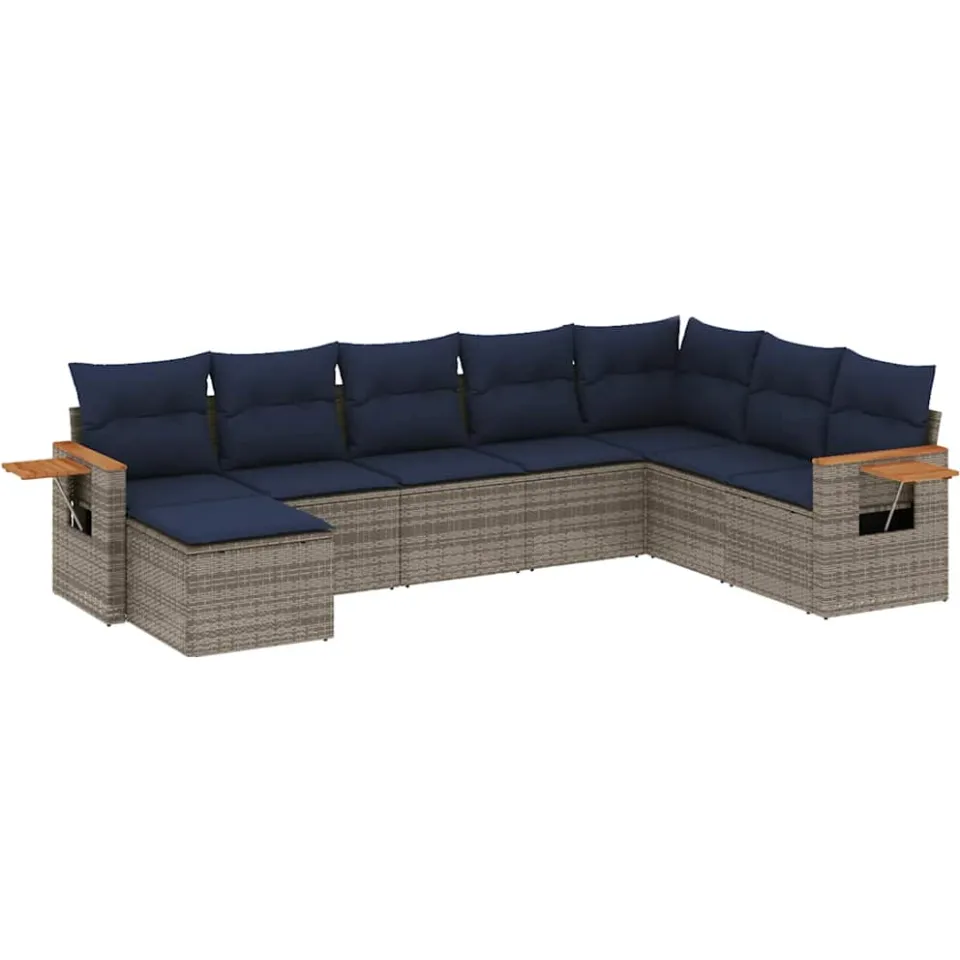 vidaXL 8-delige Loungeset met kussens poly rattan grijs, foto 3