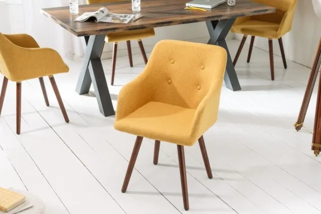 Invicta Interior Design klassieke stoel SCANDINAVIA MEESTERSTUK mosterdgeel met armleuning - 40124 Zie omschrijving
