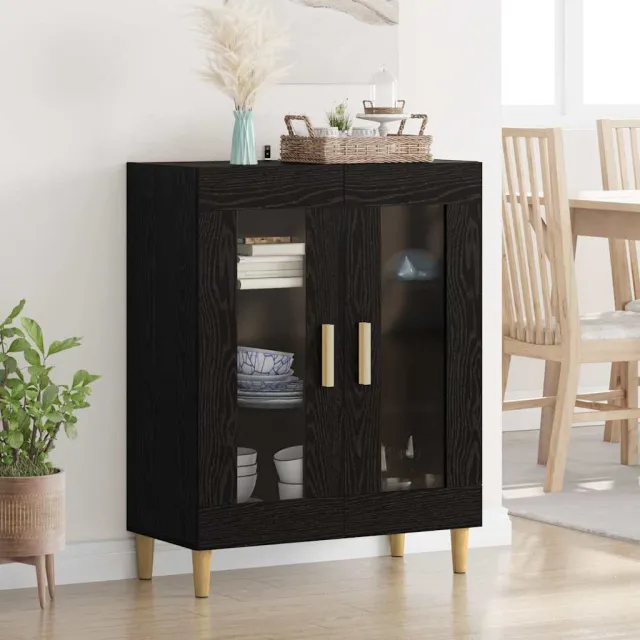 vidaXL Dressoir Zwart Eiken 69,5 x 34 x 90 cm Bewerkt hout, foto 2