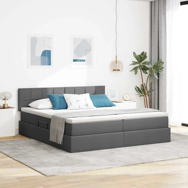 vidaXL Opslag bed met matras Donkergrijs 200 x 200 cm Nep Leer