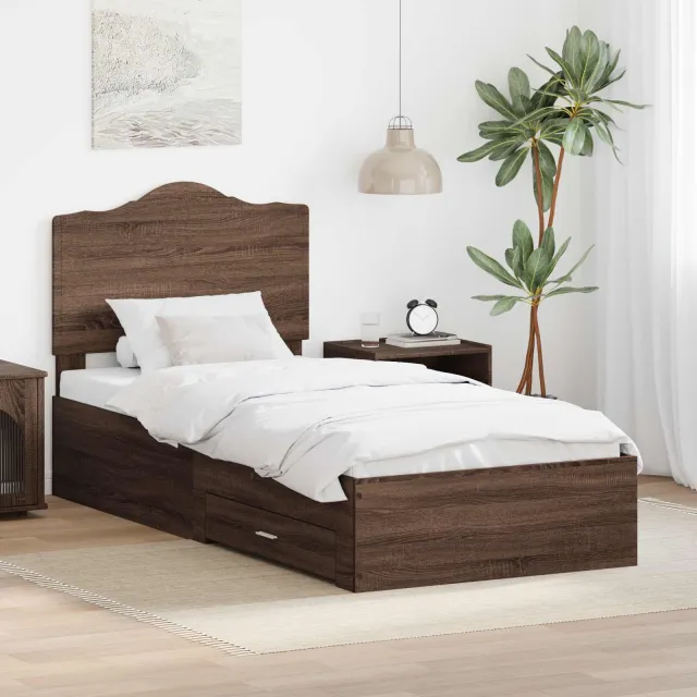 vidaXL Bedframe met lade Bruin Eiken 70 x 190 cm Bewerkt hout