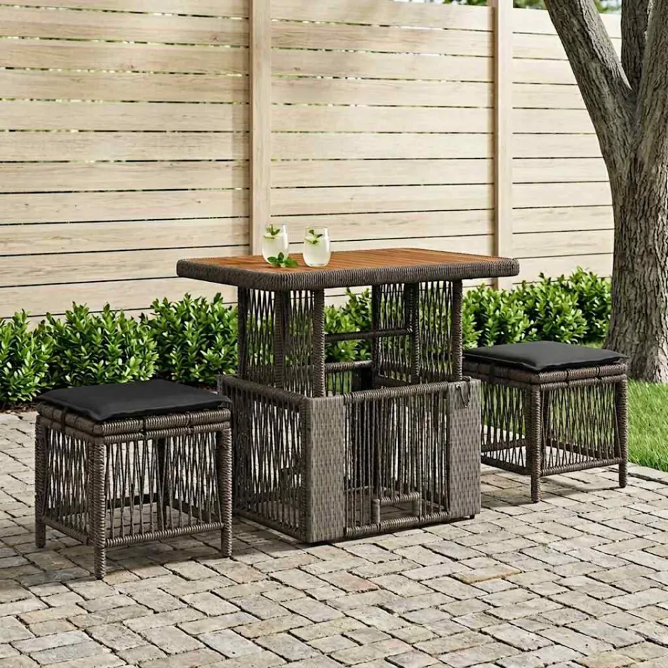 vidaXL Tuin eettafelset 3 st Grijs en Donkergrijs poly rattan, foto 3