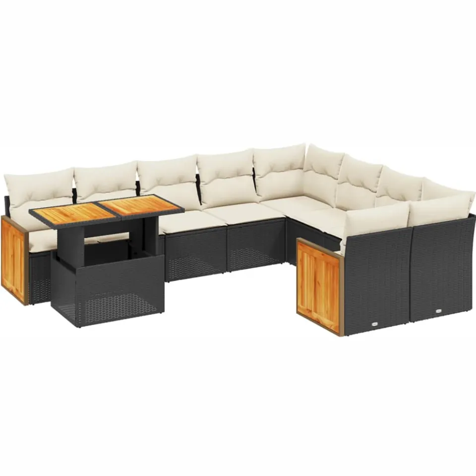 vidaXL 10-delige Loungeset met kussens poly rattan zwart