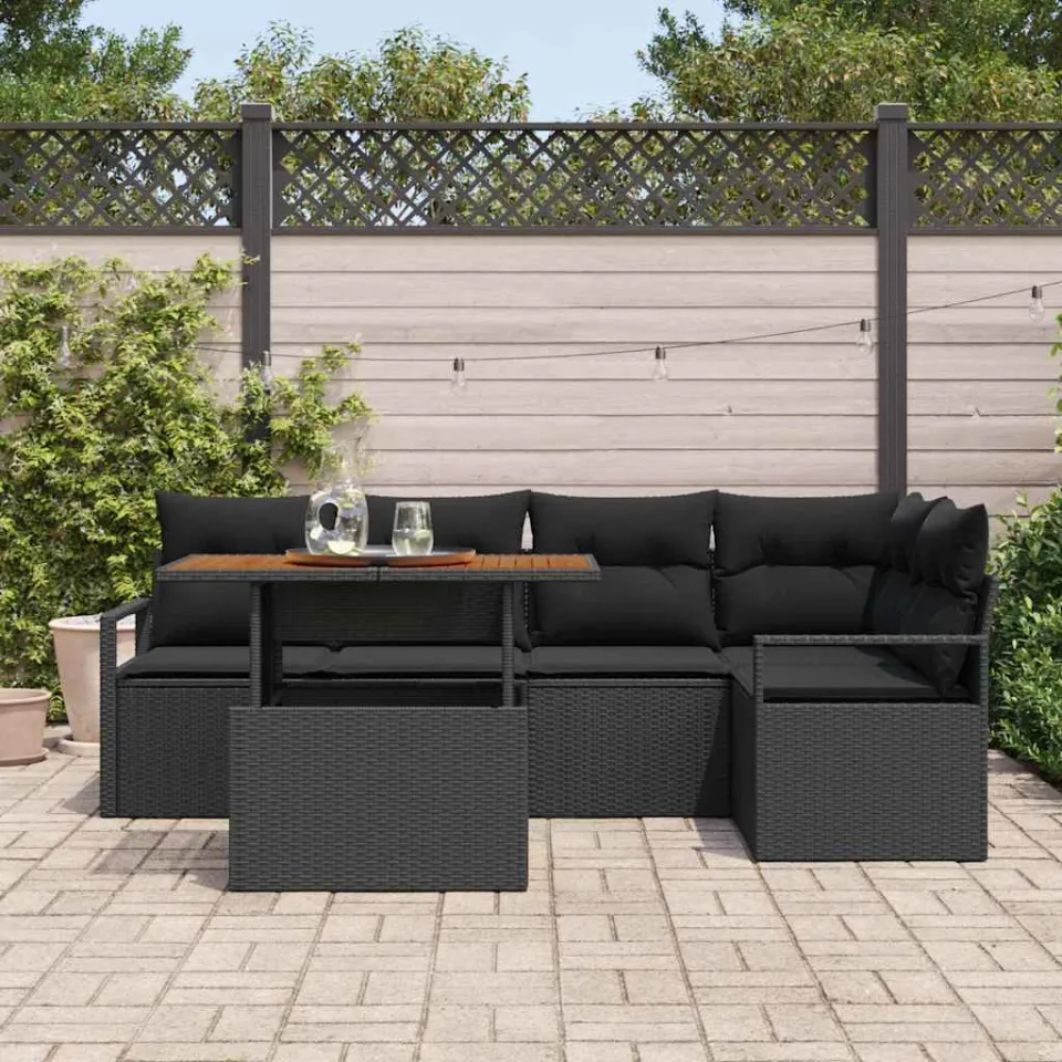 vidaXL Tuin Sofa Set 6 st Zwart Poly riet, foto 3