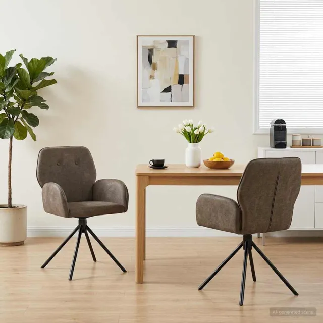 vidaXL Draai Eetstoelen 2 st Nep Suede Leer Donkergrijs, foto 2