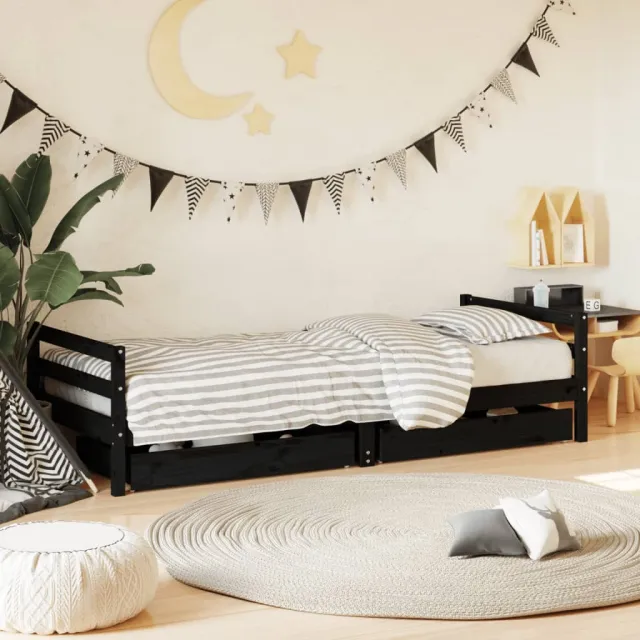 vidaXL Kinderbedframe met lades 80x200 cm massief grenenhout zwart, foto 2