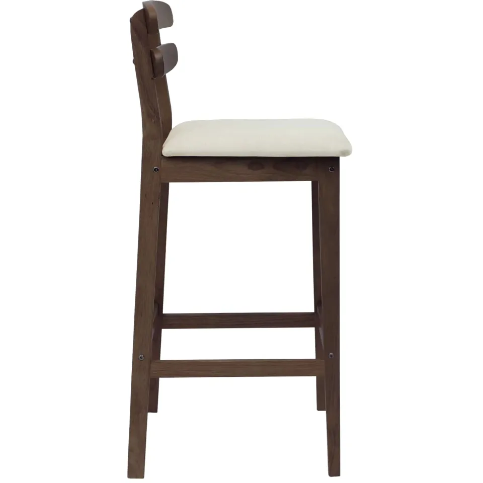 vidaXL Barkruk 2 st Lichtbruin en Beige Massief Rubberhout en Stof