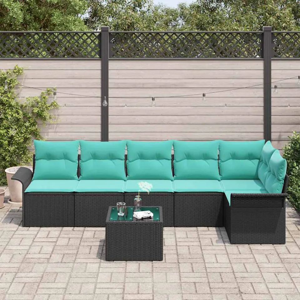vidaXL Tuin Sofa Set 7 st Zwart poly rattan, foto 3