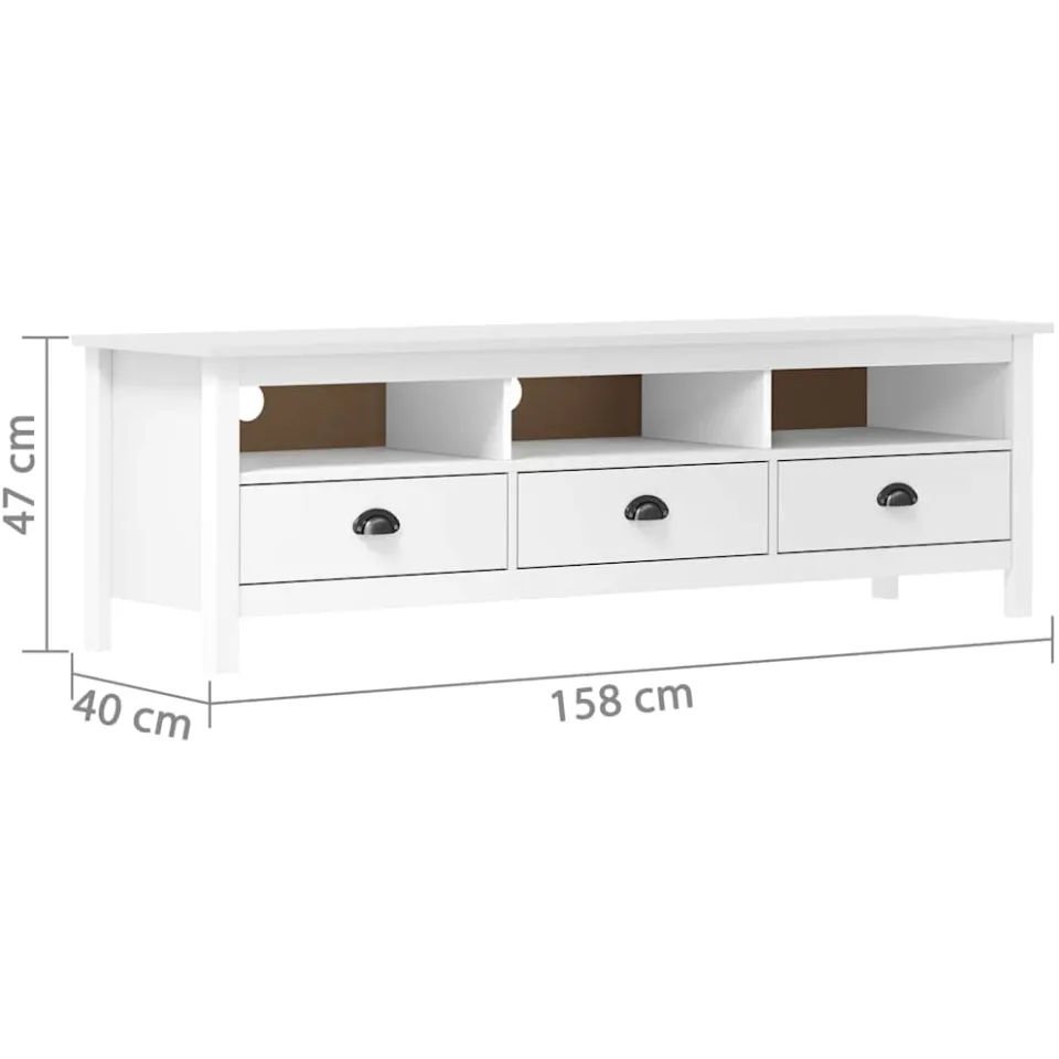 vidaXL Tv-meubel Hill 158x40x47 cm massief grenenhout wit, foto 2
