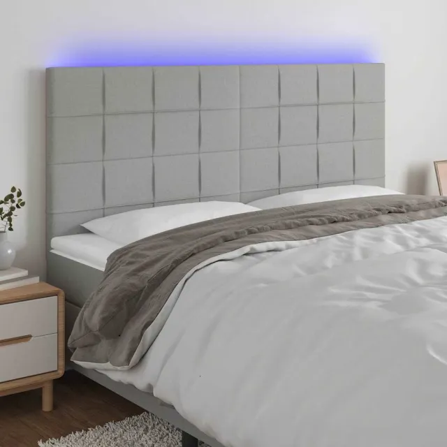 vidaXL Hoofdbord LED 180x5x118/128 cm stof lichtgrijs grijs