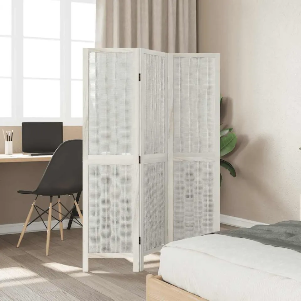 vidaXL Kamerscherm met 3 panelen massief paulowniahout wit, foto 4
