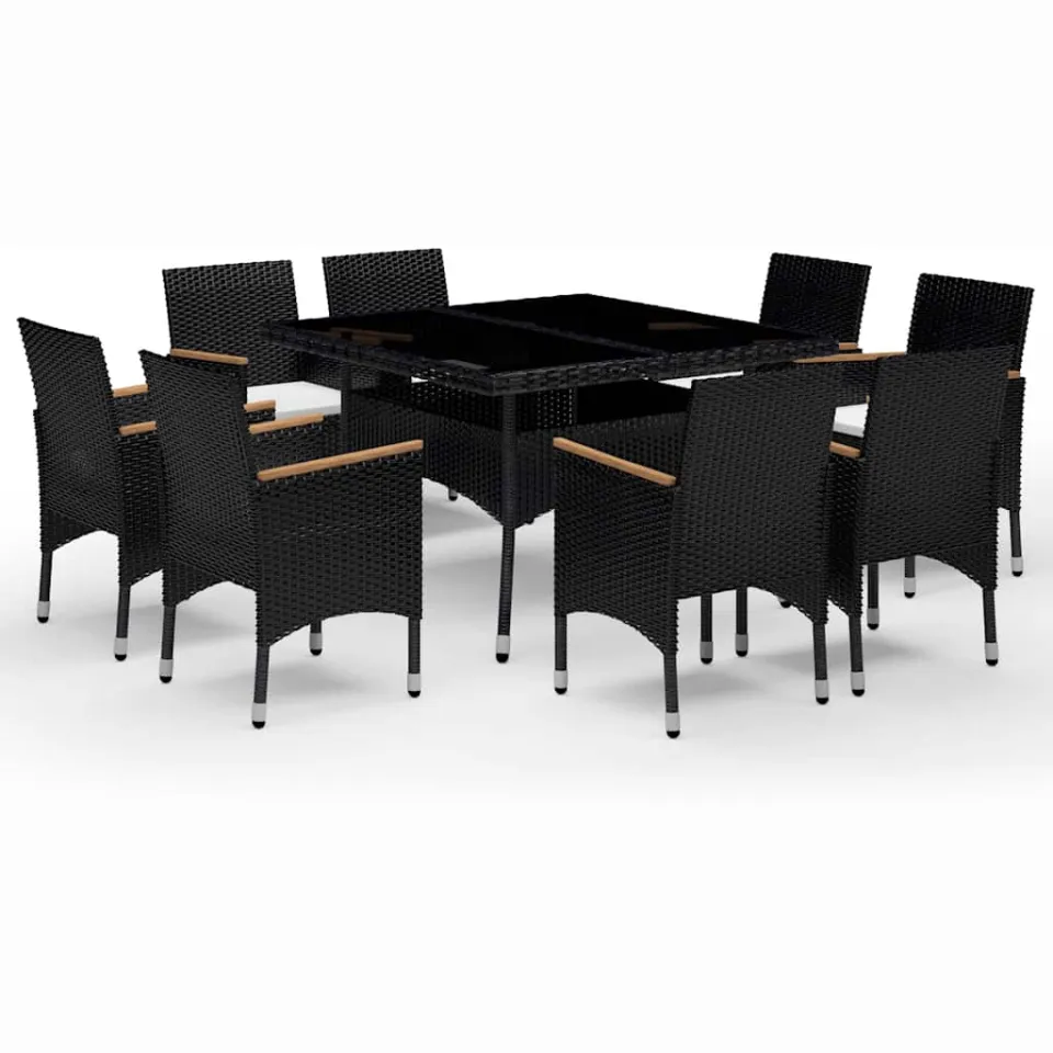 vidaXL 9-delige Tuinset poly rattan en acaciahout zwart, foto 3