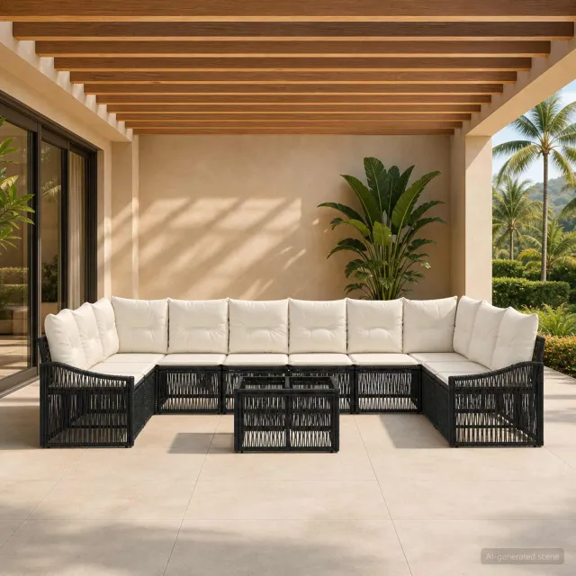 vidaXL Tuinbankenset 11 st Zwart poly rattan