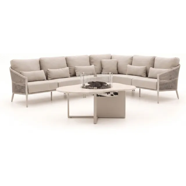 Bellagio tuinmeubelen Bellagio Mineo/Cosiloft Novi hoek loungeset met vuurtafel 5-delig taupe
