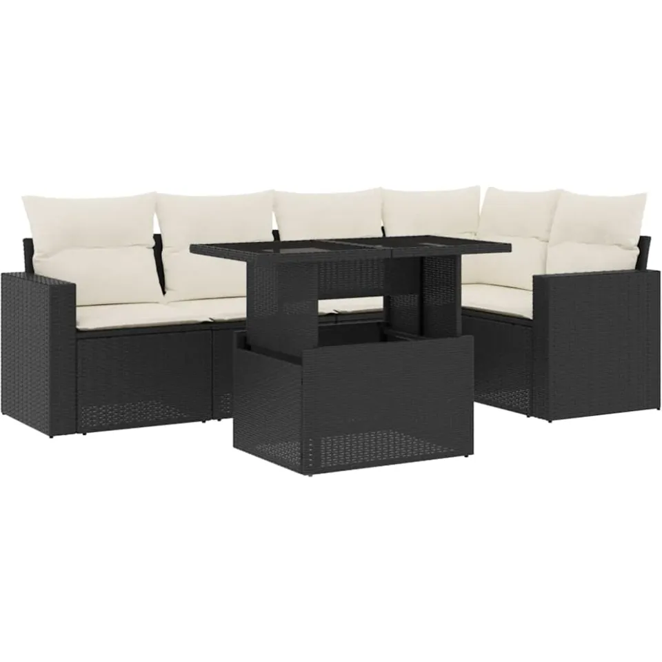 vidaXL 6-delige Loungeset met kussens poly rattan zwart