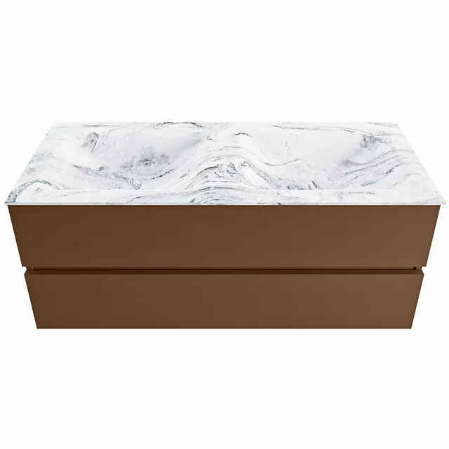 Mondiaz VICA-DLUX 120cm badmeubel onderkast Rust 2 lades. Inbouw wastafel CLOUD dubbel zonder kraangat, kleur Glace.