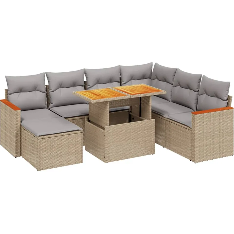 vidaXL 8-delige Loungeset met kussens poly rattan beige, foto 3