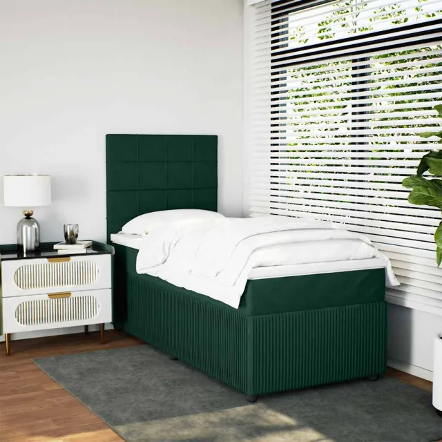 vidaXL Boxspring met matras fluweel donkergroen 90x190 cm groen