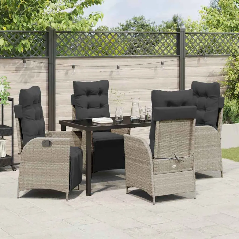 vidaXL Tuin eettafelset 5 st Lichtgrijs poly rattan, foto 3