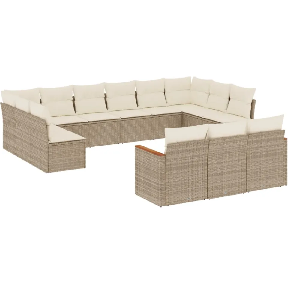 vidaXL 13-delige Loungeset met kussens poly rattan beige, foto 3