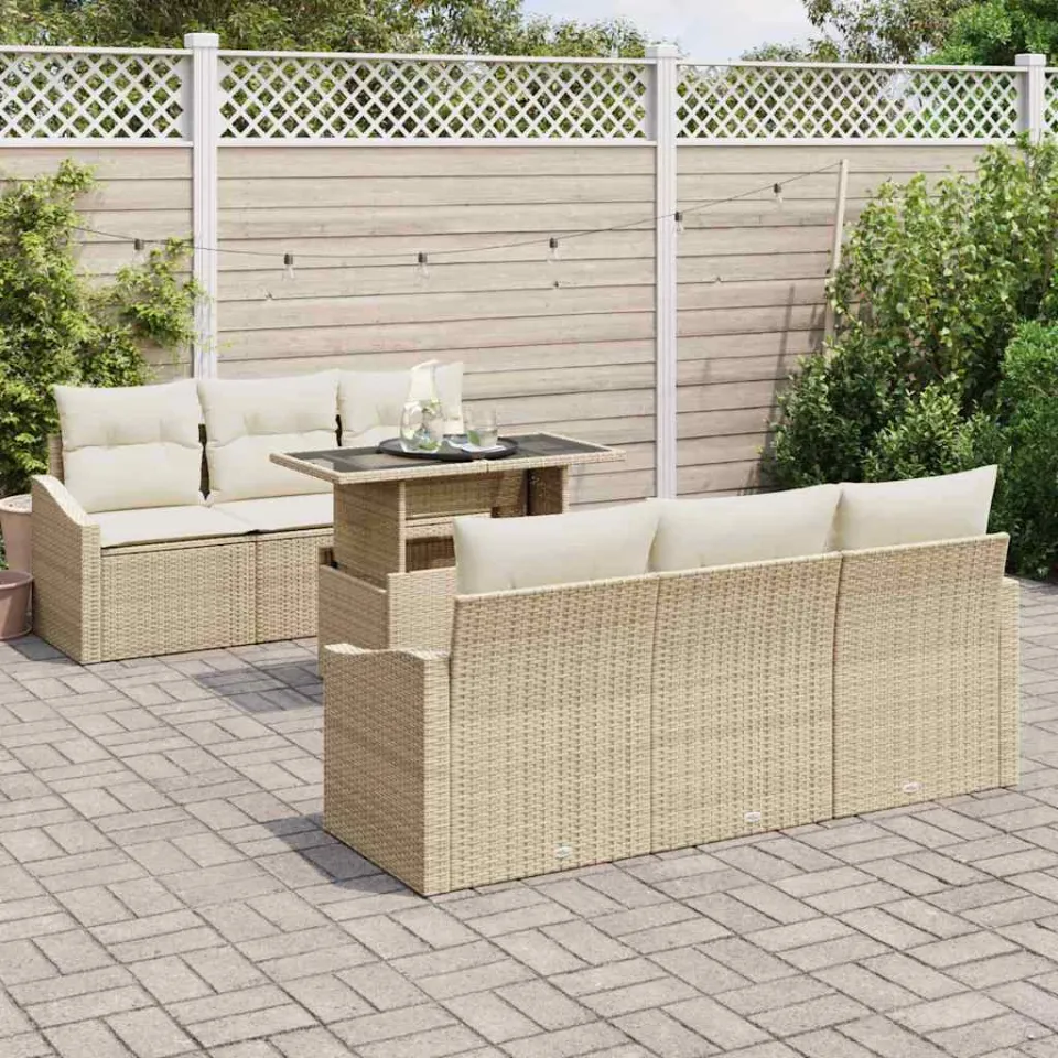 vidaXL Tuin Sofa Set 7 st Beige poly rattan, foto 3
