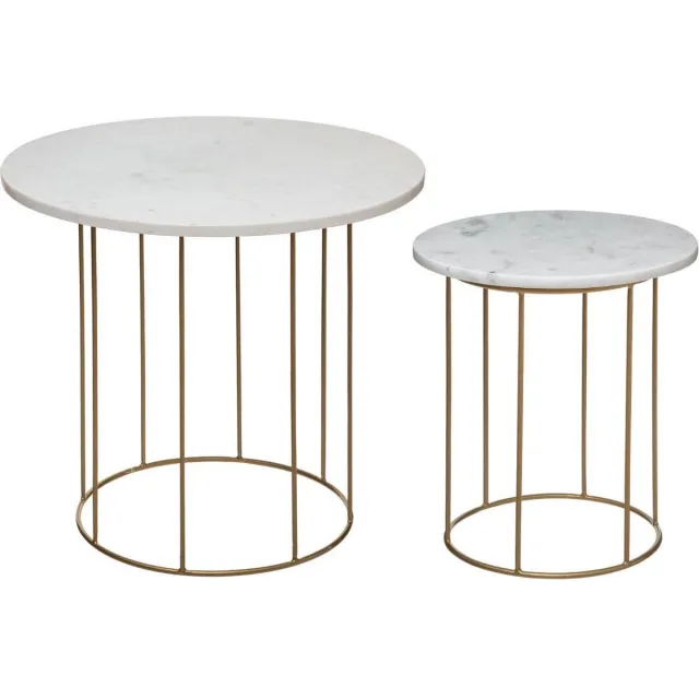 Atmosphera Marble bijzettafel set 2 - Goudkleurig en marmer - Salontafel Multi