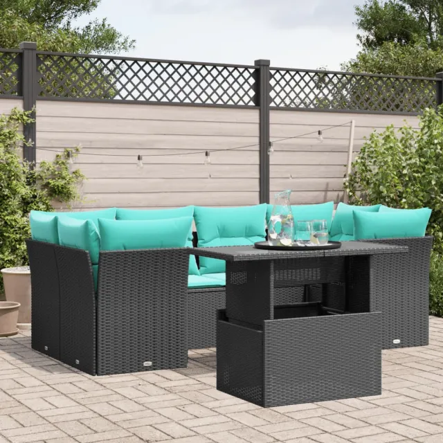 vidaXL 7-delige tuinbankset met kussens van zwart polyrotan, foto 2