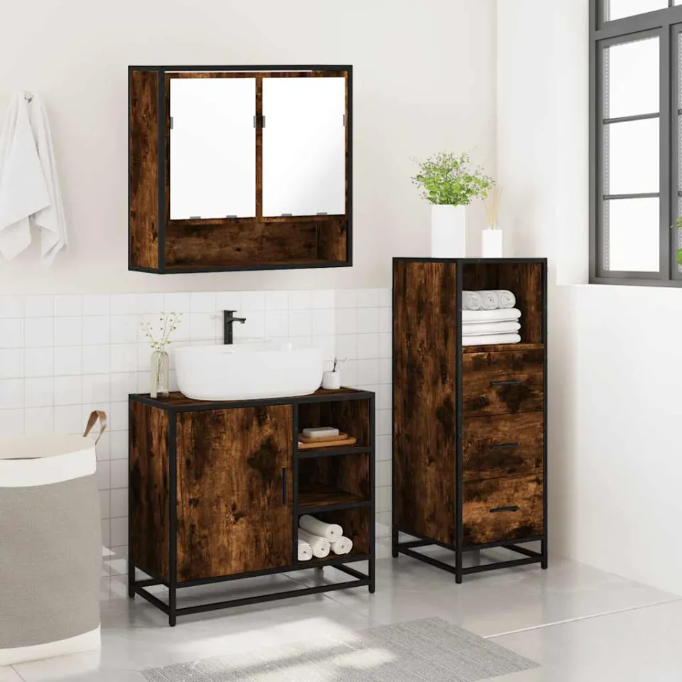 vidaXL 3-delige Badkamermeubelset bewerkt hout gerookt eikenkleurig, foto 4