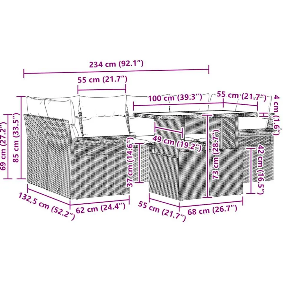 vidaXL Tuin Sofa Set 7 st Beige [Synthetisch]: Poly Rattan, foto 3