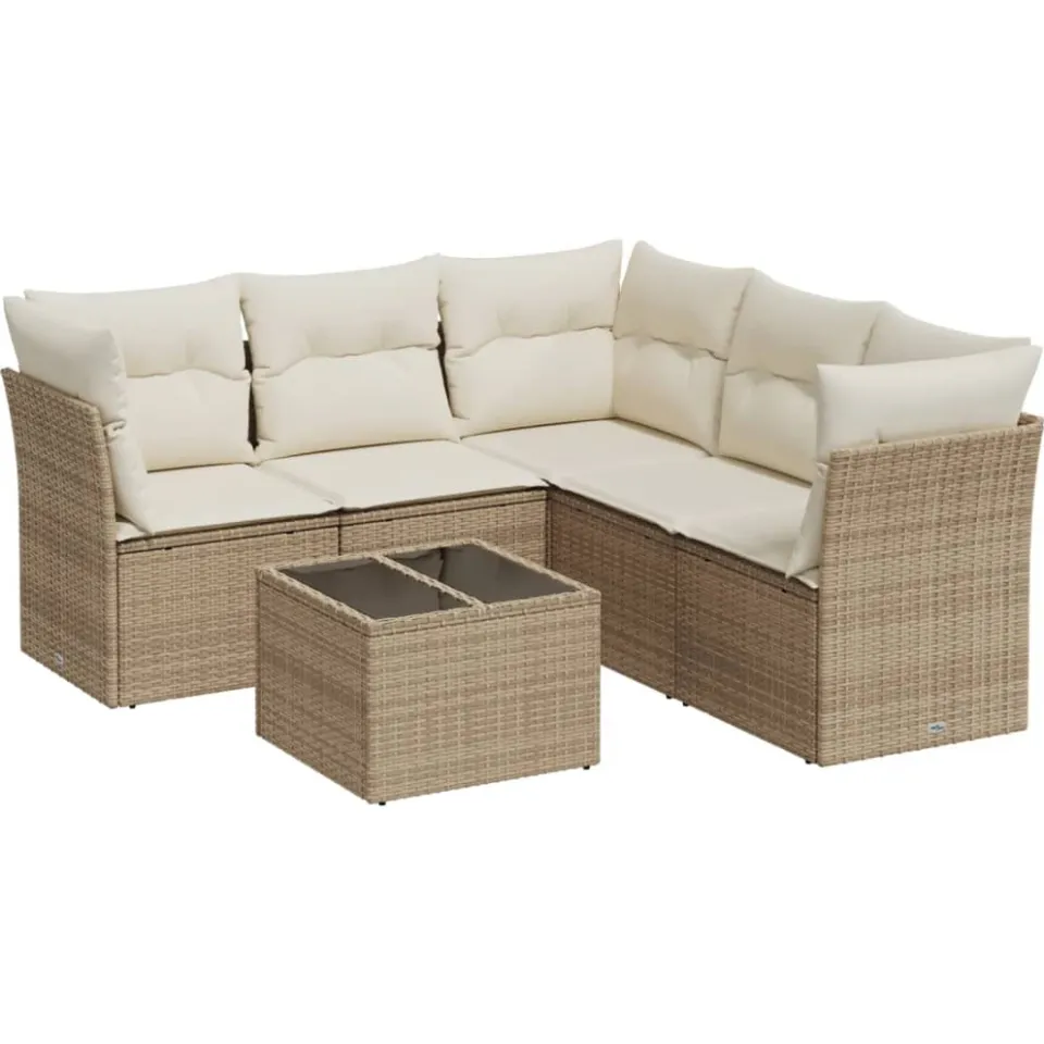 vidaXL 6-delige Loungeset met kussens poly rattan beige