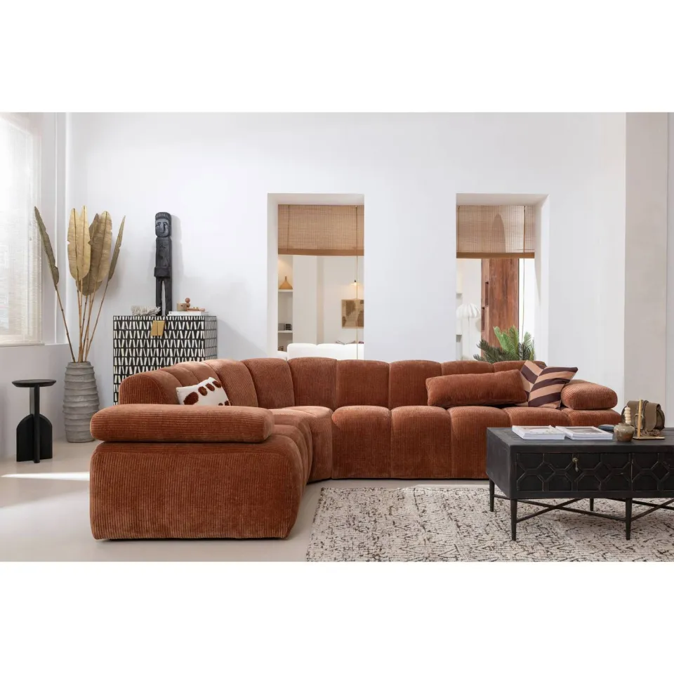 WOOOD Mojo Hoekbank Links - Ribstof - Roest Bruin - 74x310x230, foto 3